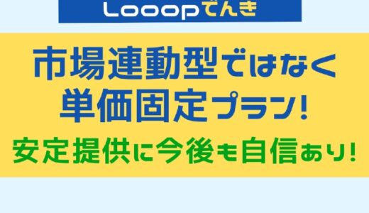 looopでんき 単価固定プラン 市場連動型ではない 安定供給