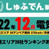 北海道エリア　電気代安いランキング　2022年12月検針分　