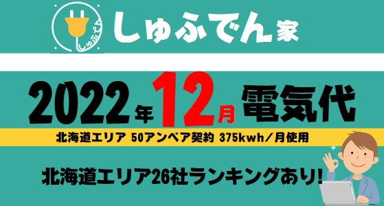 北海道エリア　電気代安いランキング　2022年12月検針分　