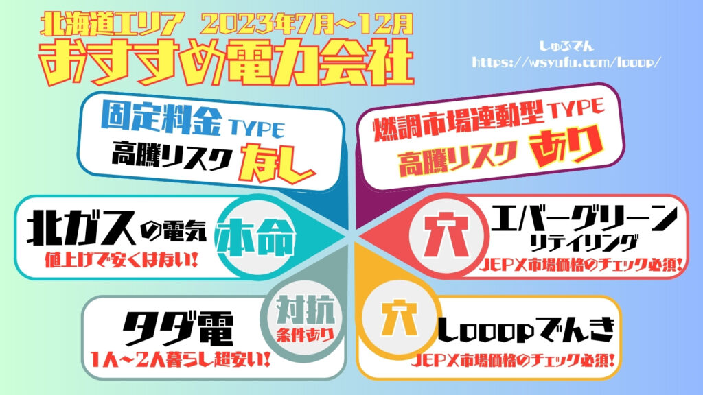 2023年おすすめ電力会社　北海道　北ガスの電気　エバーグリーン　タダ電　電気代安い